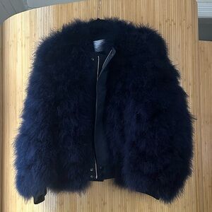 TOGA Pulla Rare Blue Ostrich Feather Bomber Jacket